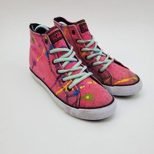 Gotta Flurt Womens Sz 3 Paint Splattered High Top Sneaker Shoes Pink Multicolor